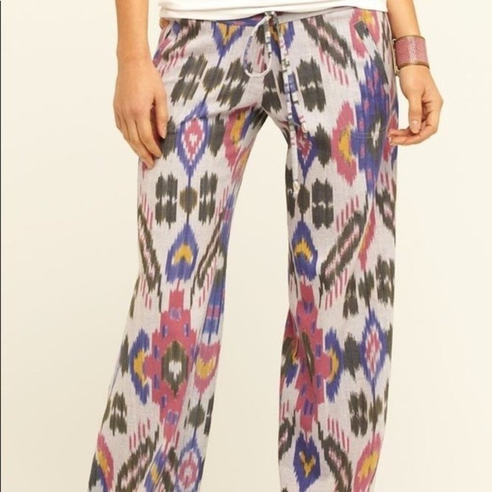 Georgie Ikat Print Wide Leg Pull On‎ Drawstring Pants Low Rise Flat Front Size 4